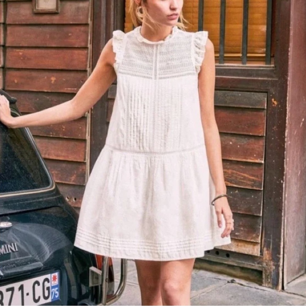 Sézane White Cotton Lace Mini Dress - EUC - Size 36 Fr / 4 US